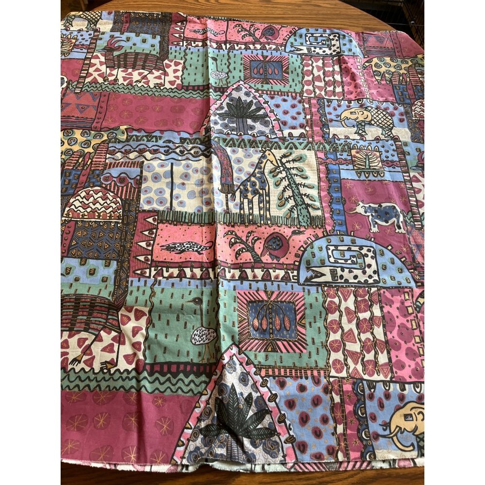 African animal print burgundy pink green blue black fabric 58”x78” approximately